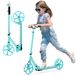 FANTASK In hoogte verstelbare kickscooter, inklapbaar, praktische sportstep met led-wielen en ABEC-7 kogellagers, cityroller 100 kg draagkracht (turquoise)