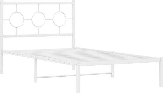 vidaXL Bedframe met hoofdbord metaal wit 100x200 cm