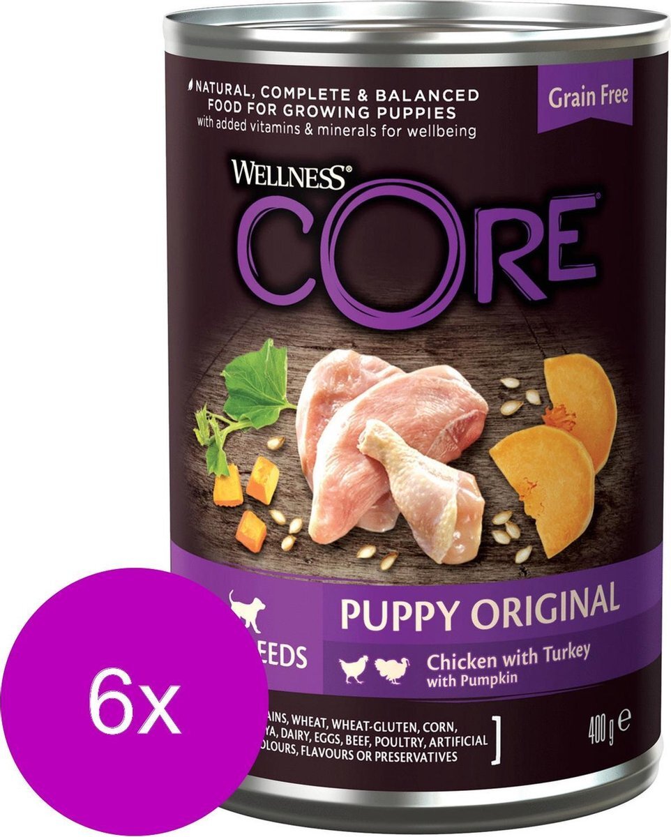 Wellness Core Grain Free 95 Puppy - Hondenvoer - 6 x Kip Kalkoen Pompoen 400 g