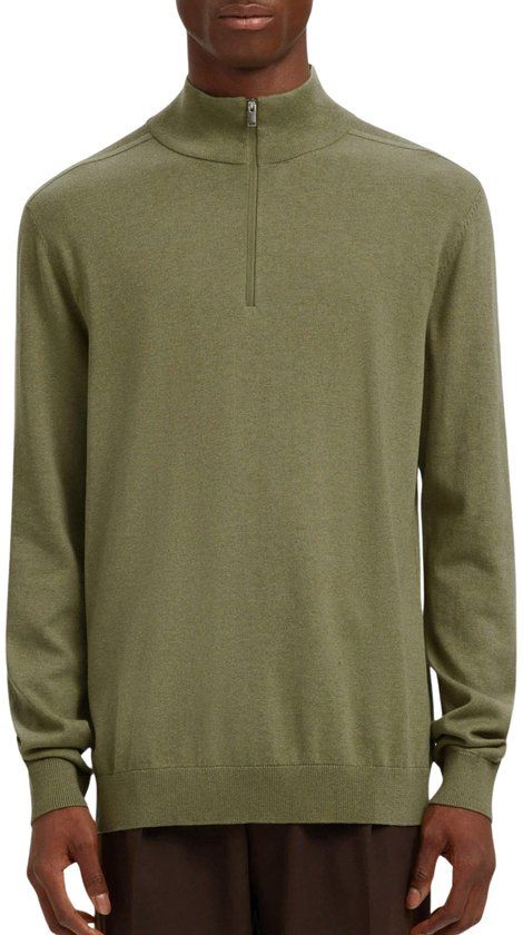 SELECTED MEN Slhberg Half Zip Cardigan Noos Trui - Khaki - Maat XL