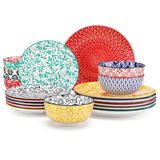 Vancasso Service de table, 18 pièces, vaisselle en porcelaine colorée, incluant assiettes plates, assiettes à dessert et bols pour 6 personnes