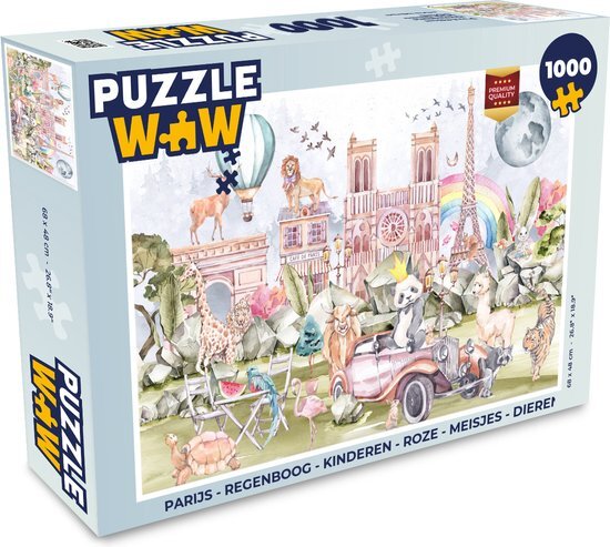 MuchoWow Puzzel Parijs - Regenboog - Kinderen - Roze - Meisjes - Dieren - Legpuzzel - Puzzel 1000 stukjes volwassenen - Sinterklaas cadeautjes - Sinterklaas voor grote kinderen