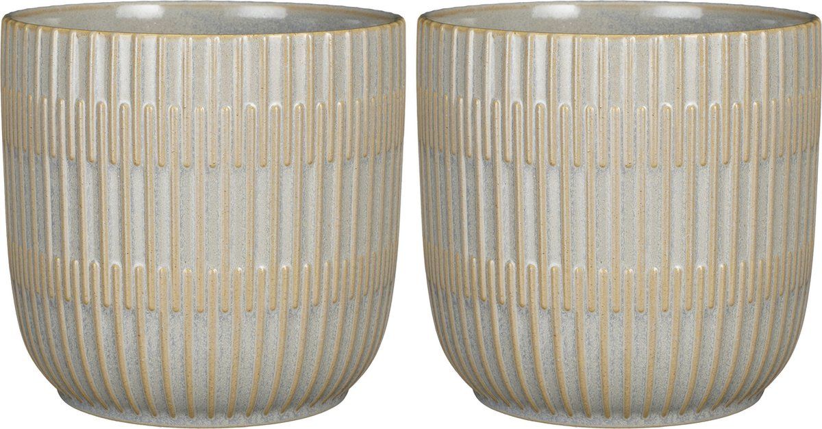 Mica Decorations - Plantenpot/bloempot - 2x stuks - keramiek - lichtgrijs - D19/H18 cm