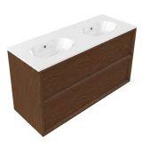 Saniclass Holz Frame Badkamermeubelset - 120x45x74cm - Chaci keramische wastafel wit - 2 wasbakken - zonder kraangaten - 2 lades - mat walnut pure (hout) SW1578610/SW1234850