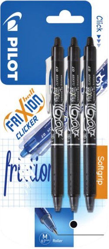 Pilot Rollerpen Frixion Clicker zwart 0.35mm blister à 3 stuks
