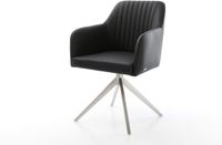 DELIFE Eetkamerstoel Greg-Flex kruisframe breed roestvrij staal echt leer zwart 360° draaibaar rocker-functie pocketveer kern