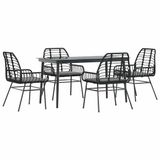 vidaXL 5-delige tuinset met kussens, zwart, polyrotan, glas