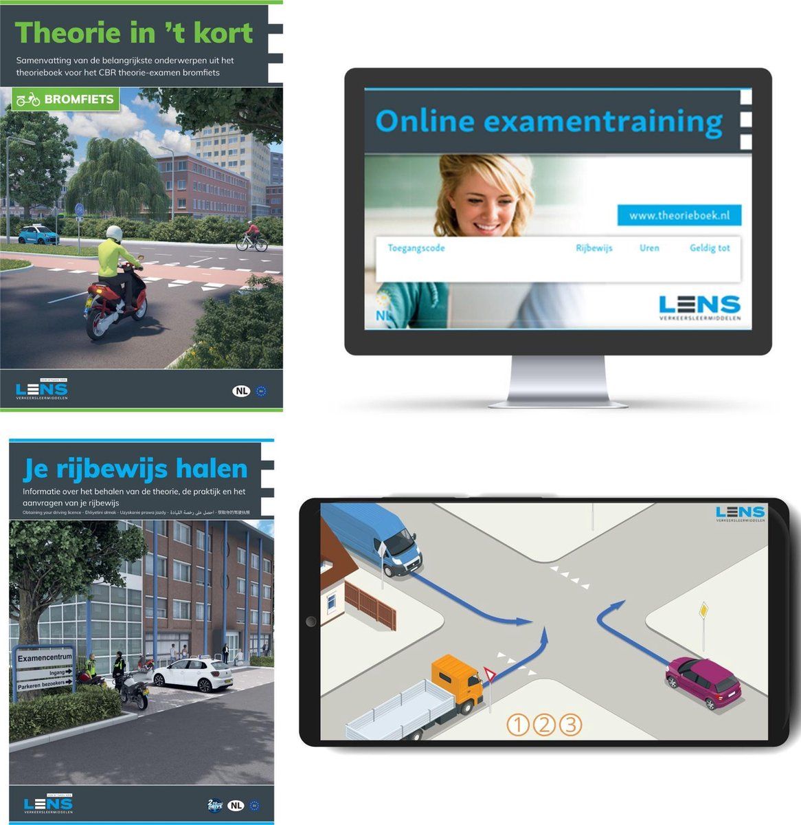 Lens Verkeersleermiddelen Scooter Rijbewijs AM - Leer online met 50 examens en oefenopdrachten + Samenvatting - CBR examenboekje en Mobiele Apps - Slagen zonder Theorieboek - Lens Media
