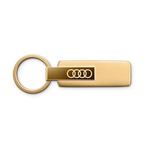 Audi 3182501820 Sleutelhanger, roestvrij staal, sleutelring, met Audi-ring-embleem, goudkleurig