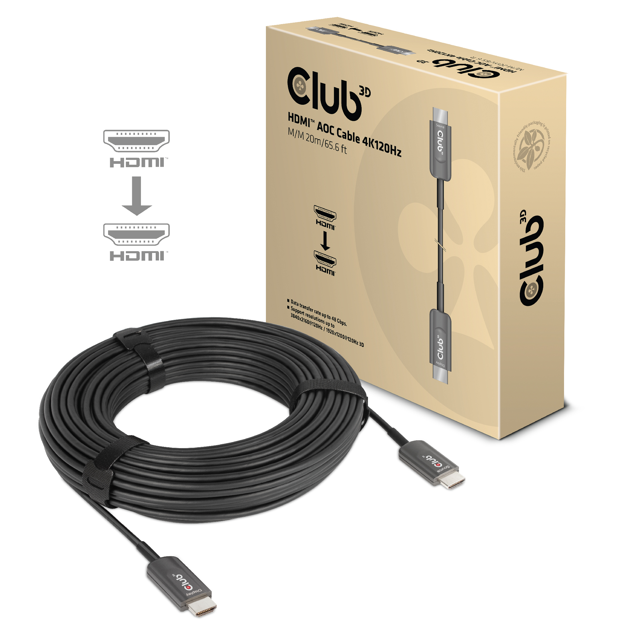 Club 3D Ultra High Speed HDMI™ Certified AOC Cable 4K120Hz/8K60Hz Unidirectional M/M 20m/65.6ft