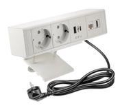 GTV - Meubelstopcontact BAR, 2 x Schuko, 1 x USB A, 1 x USB C, 1 x RJ45, 1 x HDMI, 1,5 m, Wit