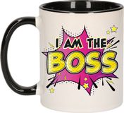 Bellatio Decorations Mok voor Baas - Beste Baas - Roze/Zwart - 300 ml