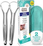GuruNanda, Spoon-Shape Tongschraper voor Volwassenen met Reisdoosje– 100% Roestvrijstaal – Voor Frisse Adem & Optimale Mondverzorging - 2-Pack