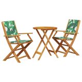 vidaXL 3-delige Bistroset met bladmotief, stof en massief hout
