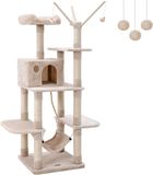 Merkloos / Sans marque XXL Climbing Tree Stable Scratching Post with Hammock Hollow Playsisal 154 cm beige