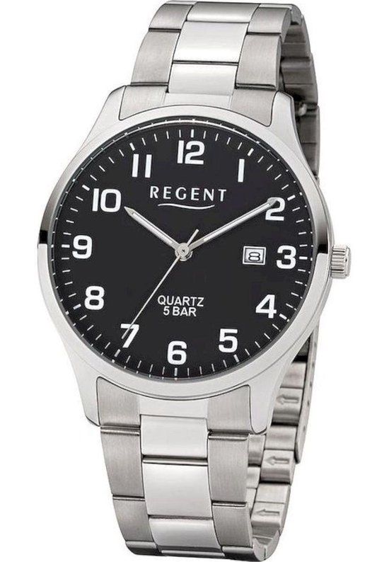 Regent Herenhorloge F-1564 - Zwart - Zilverkleurig - Stalen Band - 40mm