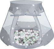 Selonis Speeltent voor kinderen met 200 ballen 105x90cm - Ballenbak Ballen - Speelhuisje binnen - Speelhuis - Tent baby - Grau: Wit, Grijs, Mint