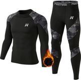 MEETHOO Thermoset - Thermo Ondergoed Heren - Zwarte camouflage - M