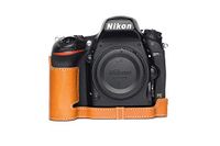 Zakao Nikon D750 Case, Handgemaakte Echt Lederen Half Camera Case Tas Cover voor Nikon D750 Bottom Opening Versie Met Hand Strap (Geel)