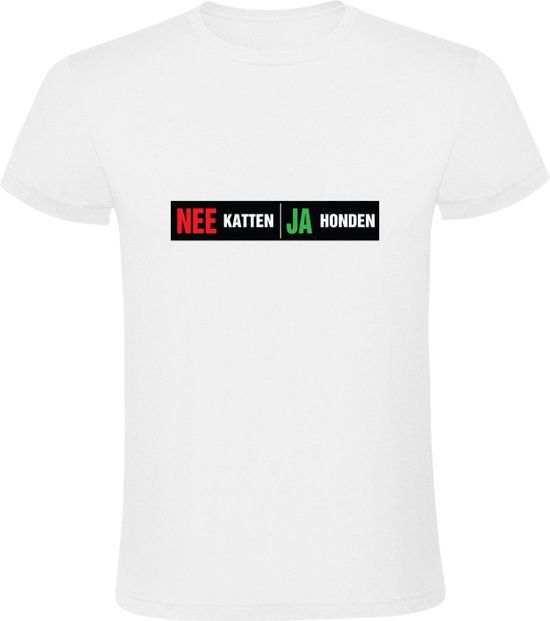 Sol's NEE katten JA Honden Heren T-shirt - Wit - Maat L