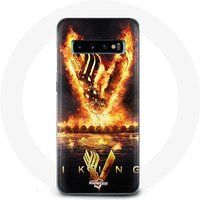 Maniacase Hoesje voor Samsung Galaxy S10 Edge Vikings Series Seizoen 6 Logo V Zwaard van Vuur Zwarte Achtergrond