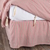Boerderij Ticking Stripe Red King Bed Rok 78" x80", w/16" Drop, Op maat gemaakte stof Ruche