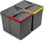Emuca Recyclingcontainer voor keukenlade Recycle met geurdicht deksel, Hoogte 266, 2x15liter, Plastic Antracietgrijs