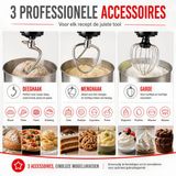 alpina Keukenmixer 1500W - Keukenmachine met 10 Snelheden - Mixer met 3.8L Mengkom - Keukenrobot incl. Deeghaak, Menghaak en Garde - Zwart