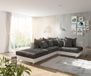 DELIFE Hoekbank Clovis blanc noir avec ottomane pouf gauche