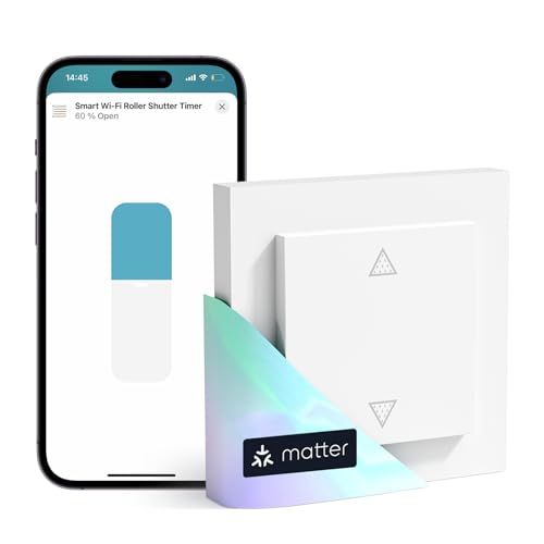 Meross Matte Smart rolluikschakelaar, wifi, 55 x 55 mm, Smart Home rolluikbesturing voor jaloezieën, compatibel met Apple HomeKit, Alexa en Google Home (oplaadbare kabel vereist)