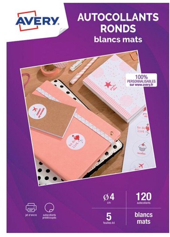 Avery C9422M-5, Wit, Rond, Permanent, A4, Papier, Inkjet