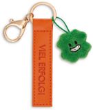 NICI sleutelhanger "Veel succes!" Kunstlederen band, oranje, 10 cm, met klaverblad