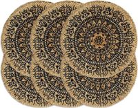 vidaXL Placemats - 6 stuks - Rond - Jute - Donkerblauw