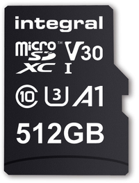 Integral 512GB MicroSDXC - UHS-I U3 V30 - 100MB/s Lezen - 80MB/s Schrijven