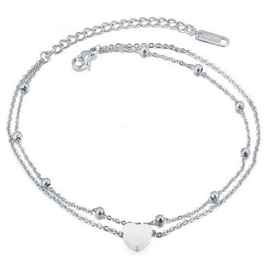 Cilla Jewels Dames Dubbele Enkelband met Hart Zilverkleurig