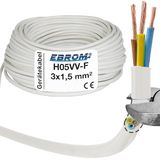 EBROM Kunststof slangleiding rond, kabel, stroomkabel, kabel, apparaatkabel H05VV-F 3x1,5 mm² 3G1,5 mm² - kleur: wit - 15 meter