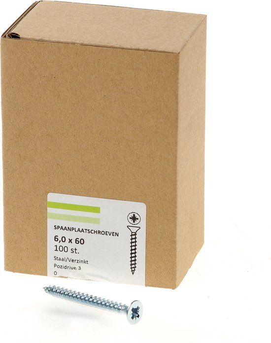 Hoenderdaal Spaanplaatschroef verzinkt platverzonken kop PZ3 voldraad 6.0X60 (100 stuks)