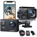 WOLFANG GA300 Actiecamera 4K, Waterdicht 40m met 32GB Geheugenkaart, WiFi 60FPS 24MP, 8x Zoom + 170° Groothoek EIS, 2.4G Afstandsbediening, Touchscreen, 2x 1350mAh Accu