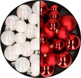Kerstversiering boules de Noël en plastique mélange de couleurs rouge/blanc nacré 6-8-10 cm paquet de 44x pièces