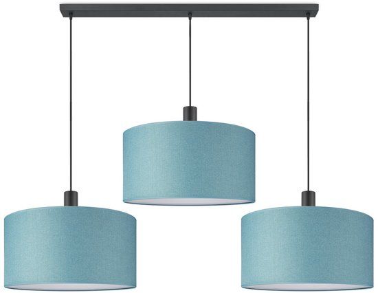 Home Sweet Home Moderne Hanglamp - Xxl Beam 3L met 3 x 50cm Petrolblauw stoffen kappen - Rond - Ø98 x 157.5 cm - E27 fitting