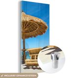 MuchoWow® Glasschilderij 20x40 cm - Acrylglas schilderij - Strandstoel - Strand - Zee - Zomer - Modern