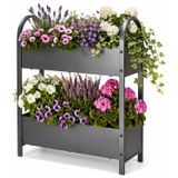 Pro Garden plantenrek / plantenbak - metaal - donkergrijs - 75 x 60 x 22 cm - 2 laags - bloembak
