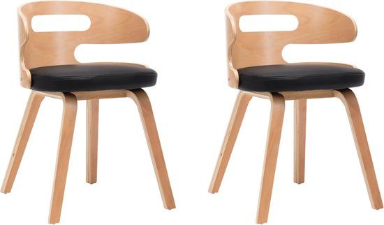 vidaXL Eetkamerstoelen 2 stuks gebogen hout en kunstleer Zwart en lichtbruin