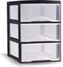 PLASTICFORTE Ladeblokje/bureau organizer met 3x lades - transparant/zwart - L26 x B37 x H37 cm