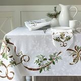 Benson Mills Merry Ribbons Engineered Gedrukt Jacquard Stof Kerst Tafelkleed, Elegant Kerst Tafelkleed voor Alle Vakantie en Winter (60 "x 84" Rechthoekig)