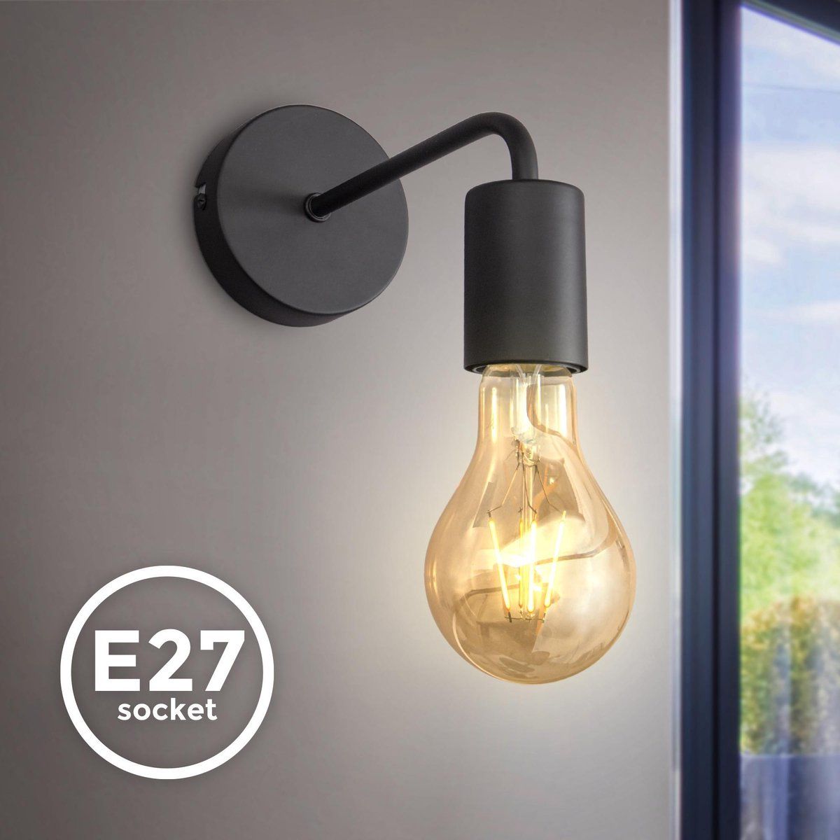 B.K.Licht - Zwarte Industriële Wandlamp - Metaal - E27 - Zwart