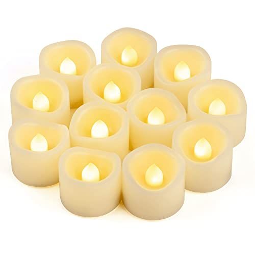 CANDLE IDEA 12 STKS LED Vlamloze Flikkerende Theelichten Votive Kaars Batterij Bediend/Elektrische Flicker LED Theelicht Bulk Nep Kaarsen voor Halloween Kerst Bruiloft Decoraties enz. (Warm Wit)