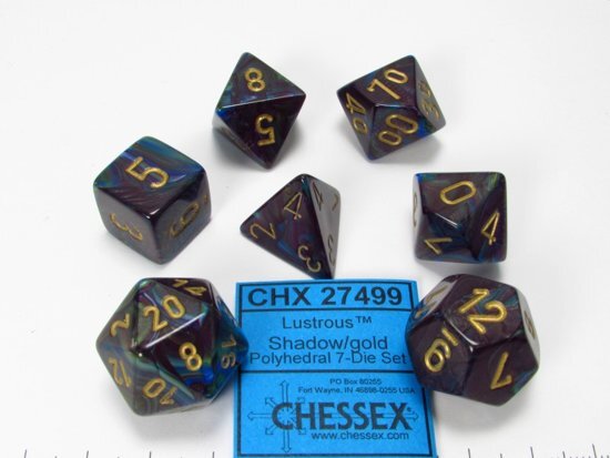 Chessex dobbelstenen set 7 polydice Lustrous shadow w/gold