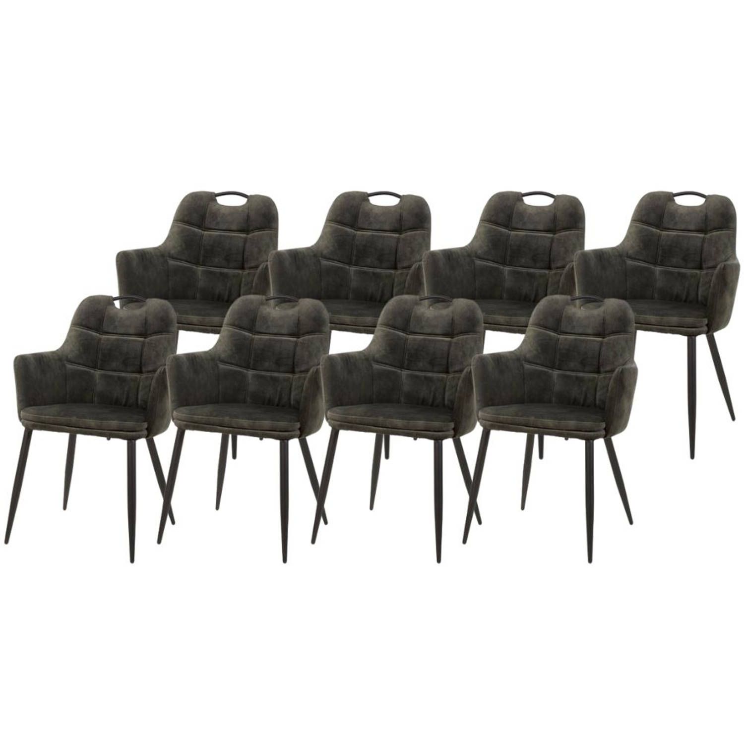 WAYS. Kunstleren Eetkamerstoelen - Mosgroen - 8 Stuks