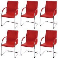 Set van 6 eetkamerstoel Samara, vrijdragende keukenstoel fauteuil stoel, staal ~ rood